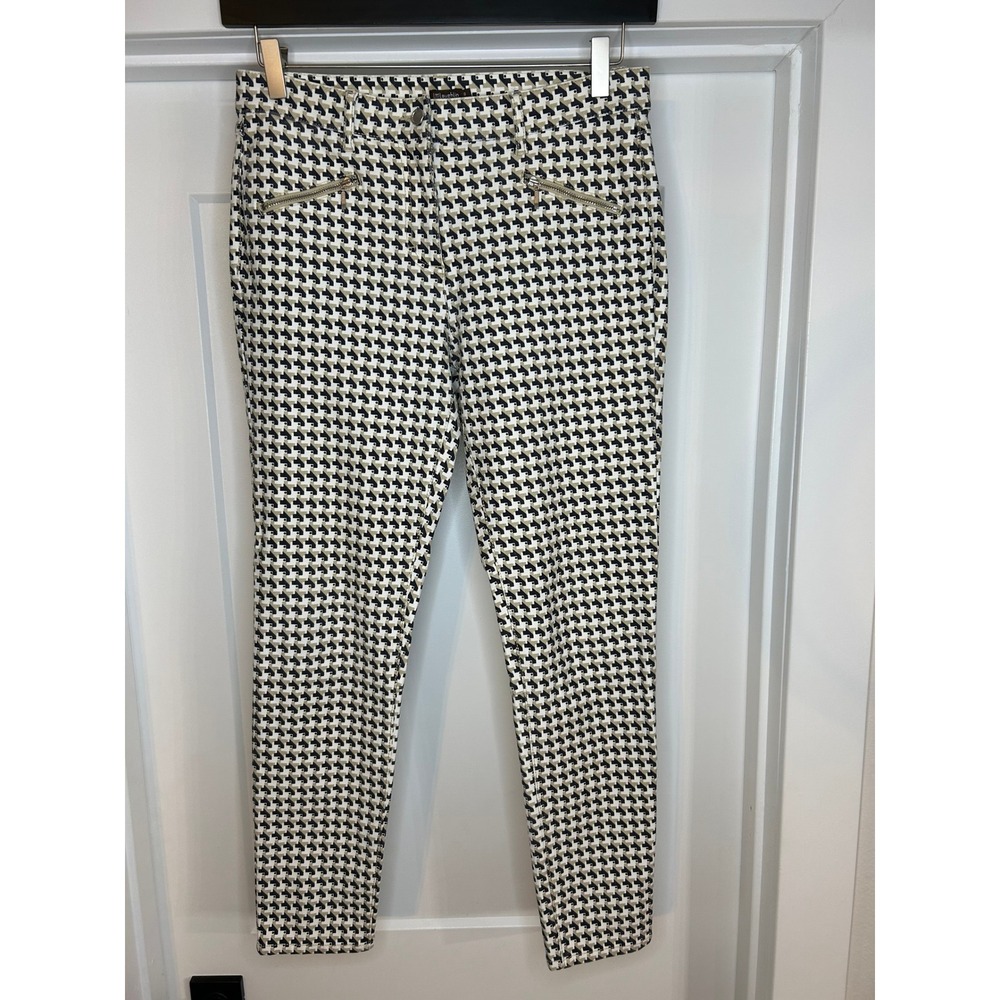 J. McLaughlin Lexi Geometric Print Ankle Pants Black Tan Zip Hem Womens 8 Preppy